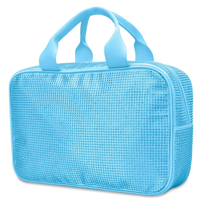 Blue Rhinestone Large Cosmetic Bag