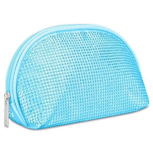 Blue Rhinestone Oval Cosmetic Bag