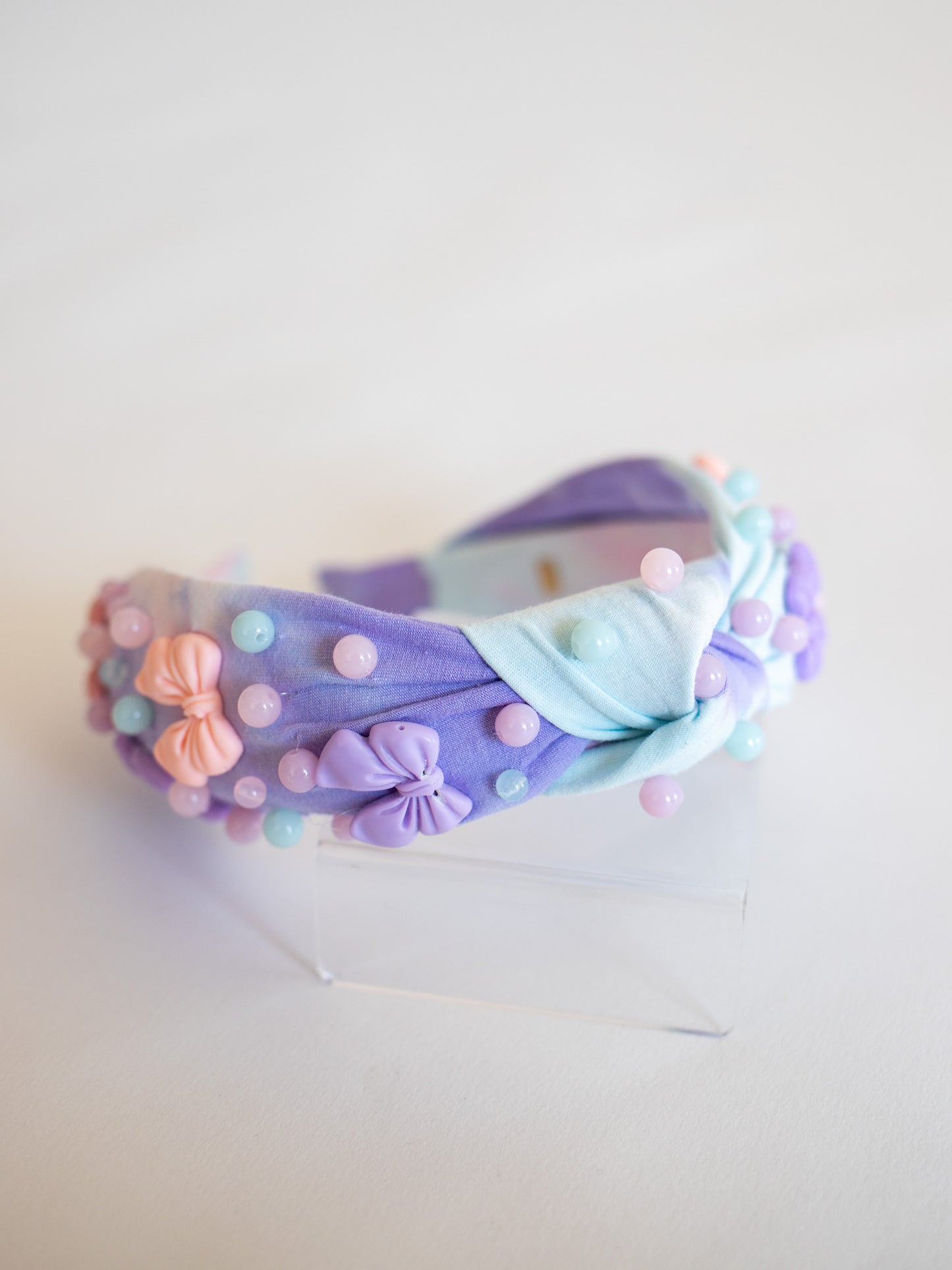 Bow Charm Knot Headband | Purple Tie Dye