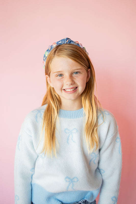 All Over Bow Sweater | White + Blue