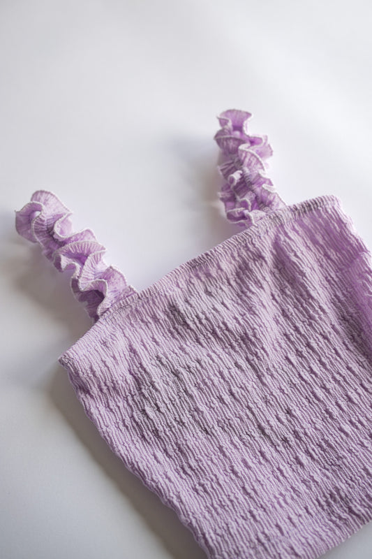 Lavender Crinkle Ruffle Strap Top