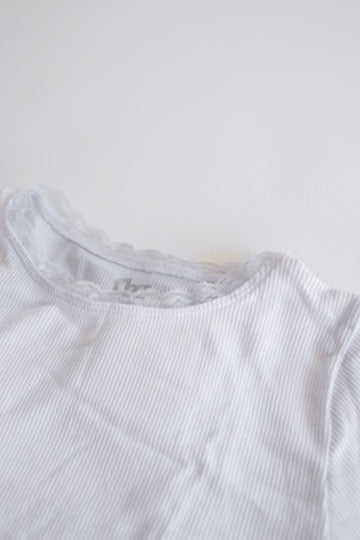 Lace Trim Ribbed Long Sleeve | White