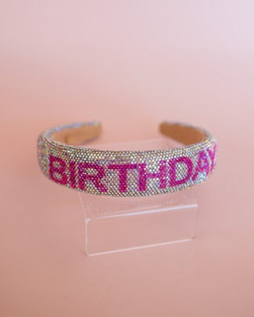 Birthday Fully Crystal Headband | Silver + Pink