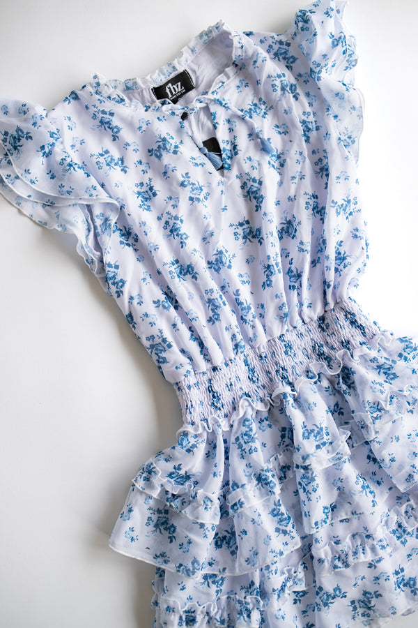 Blue Floral Tiered Dress