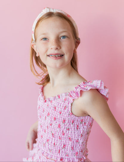 Pink Gingham Floral Smocked Top