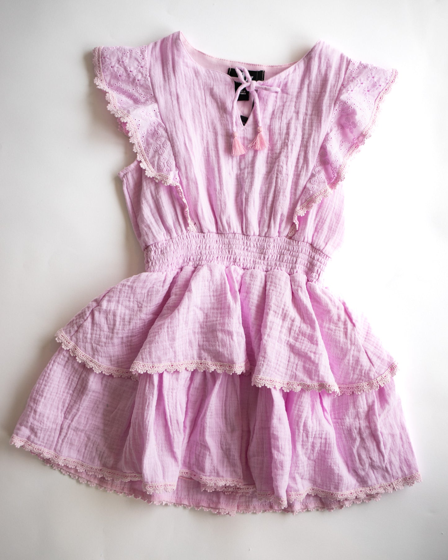 Pink Eyelet Flutter Sleeve Dress