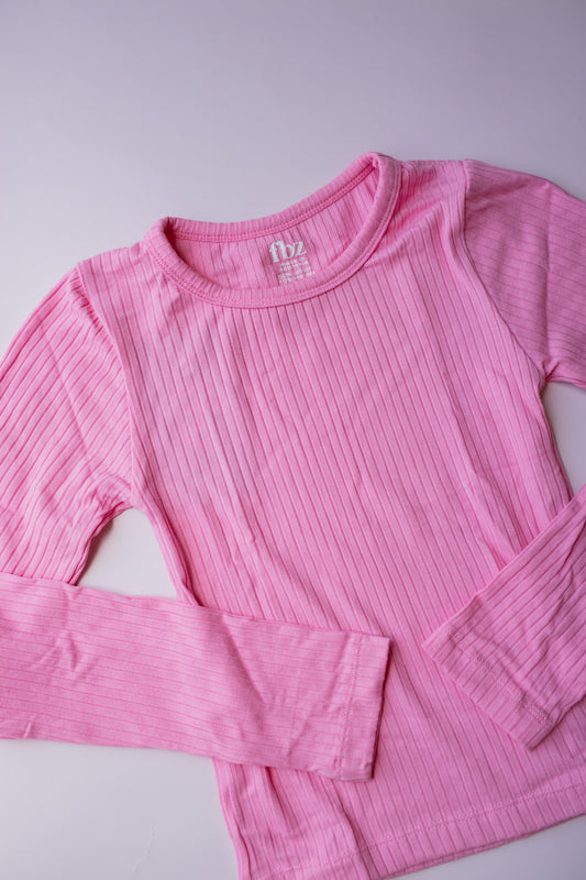 Ribbed Long Sleeve Tee | Pink