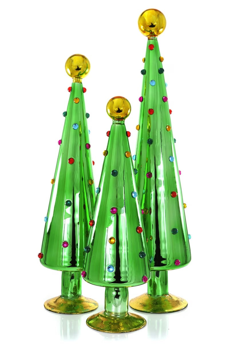 Decorated Dotted Trees Set of 3 | Green