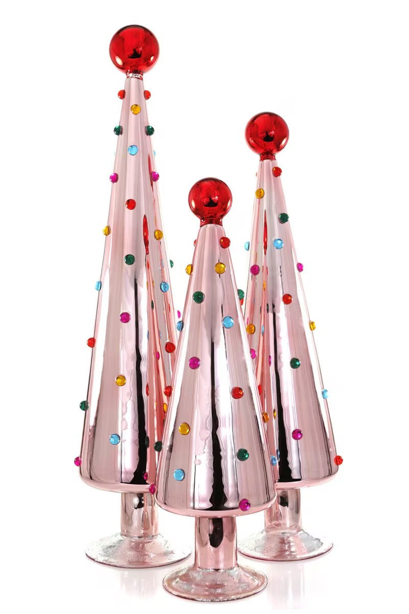 Decorated Dotted Trees Set of 3 | Pink