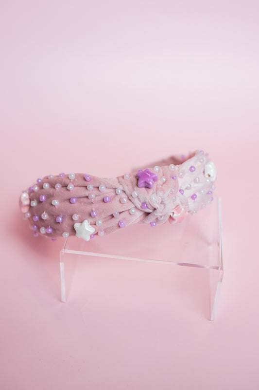 Velvet Star Beaded Headband | Lilac