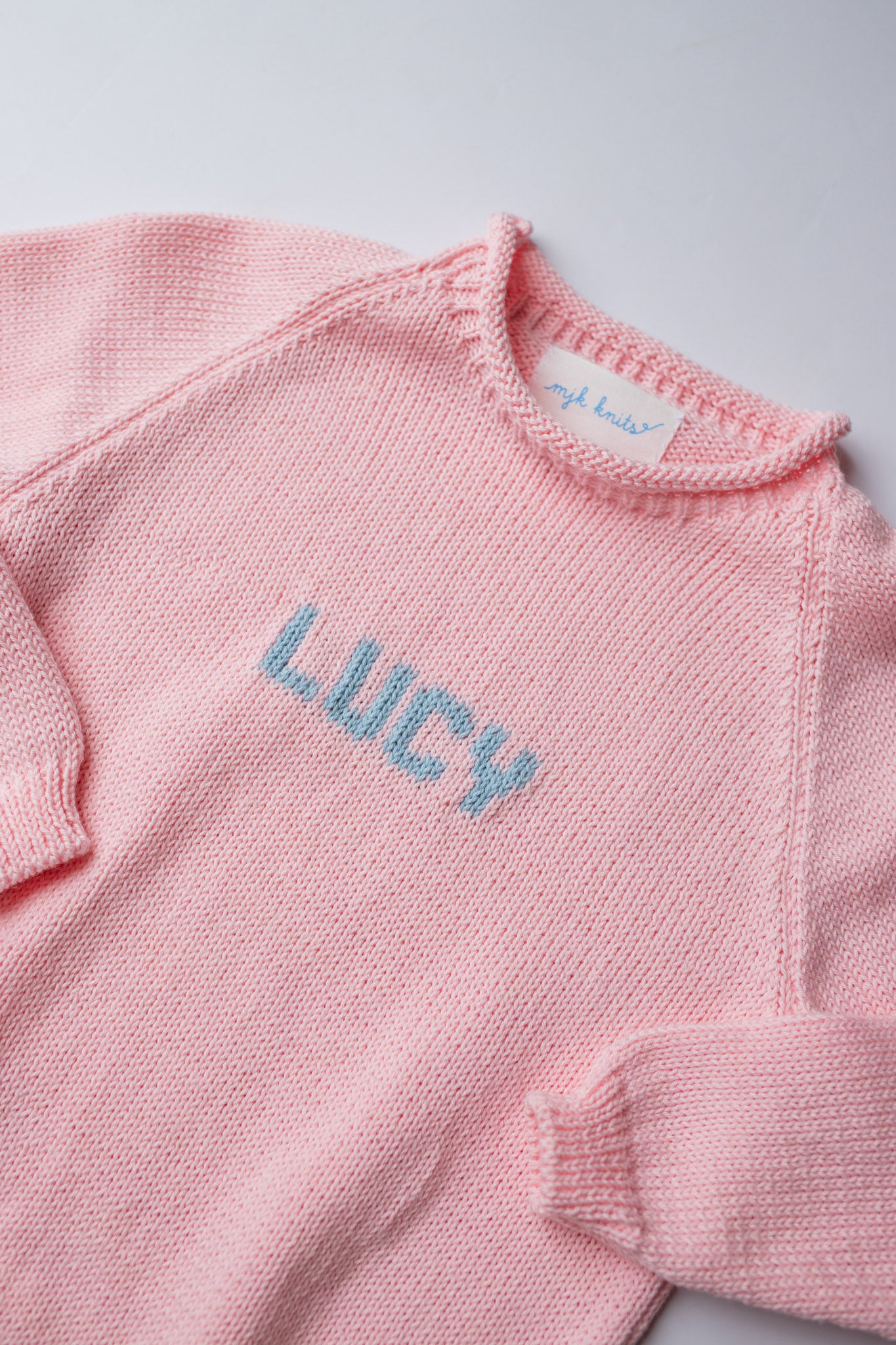Name Sweater | Light Pink with Light Blue