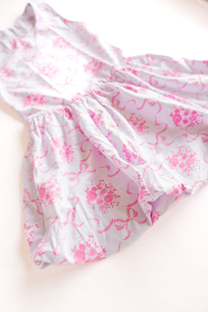 Bubble Hem Tank Dress | Pink Bow Toile