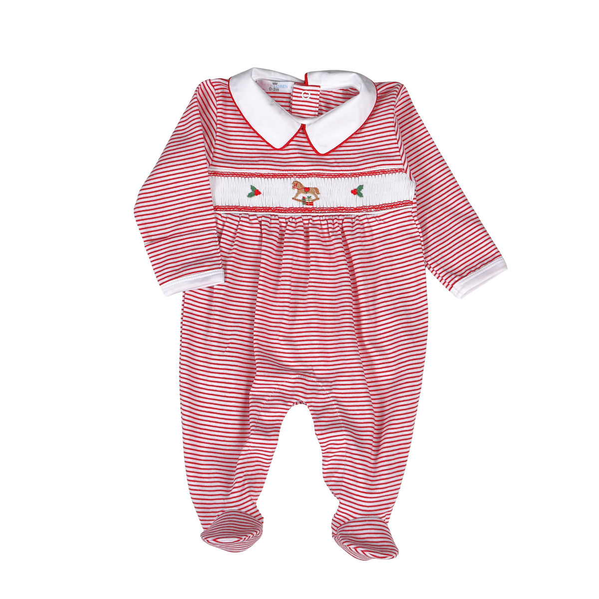 Red Christmas Rocking Horse Hand Smocked Pima Footie