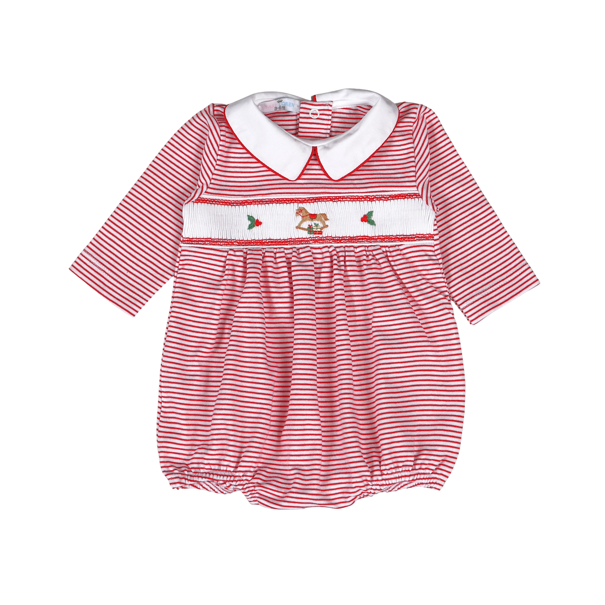Red Christmas Rocking Horse Hand Smocked Pima Bubble
