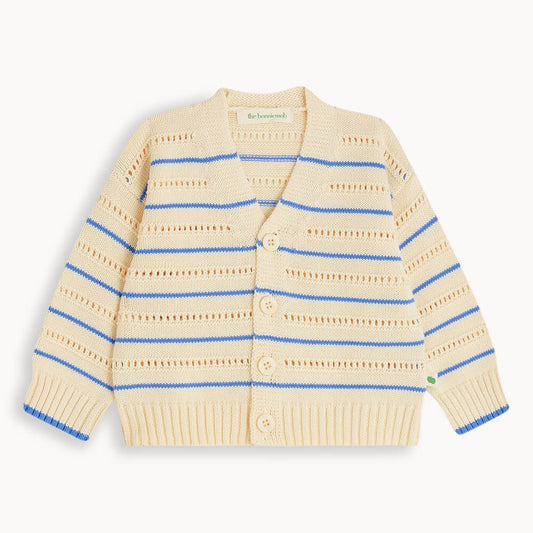 Pointelle Stripe Cardigan | Blue