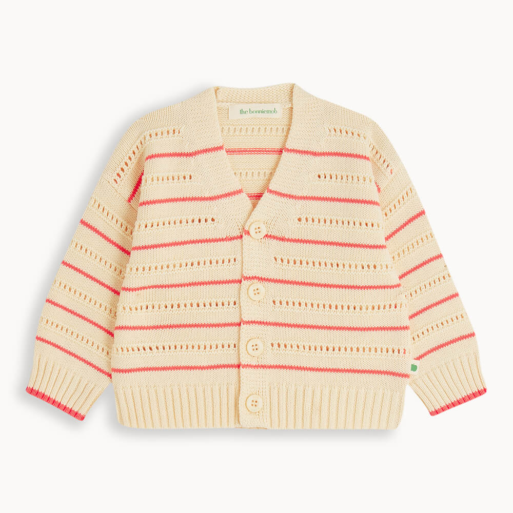 Pointelle Stripe Cardigan | Coral