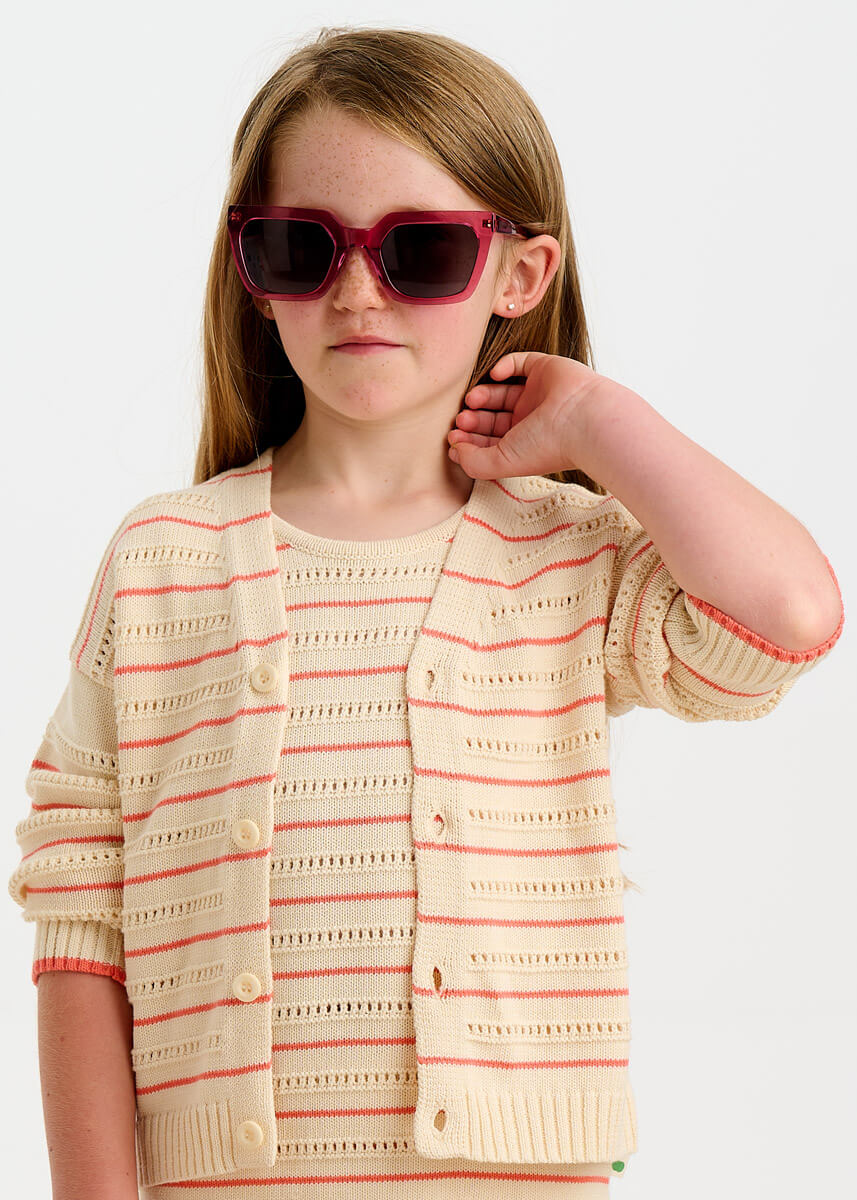 Pointelle Stripe Cardigan | Coral
