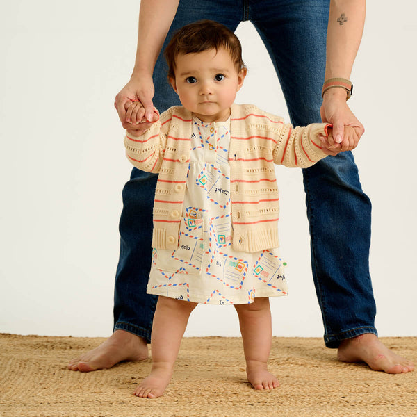 Pointelle Stripe Cardigan | Coral
