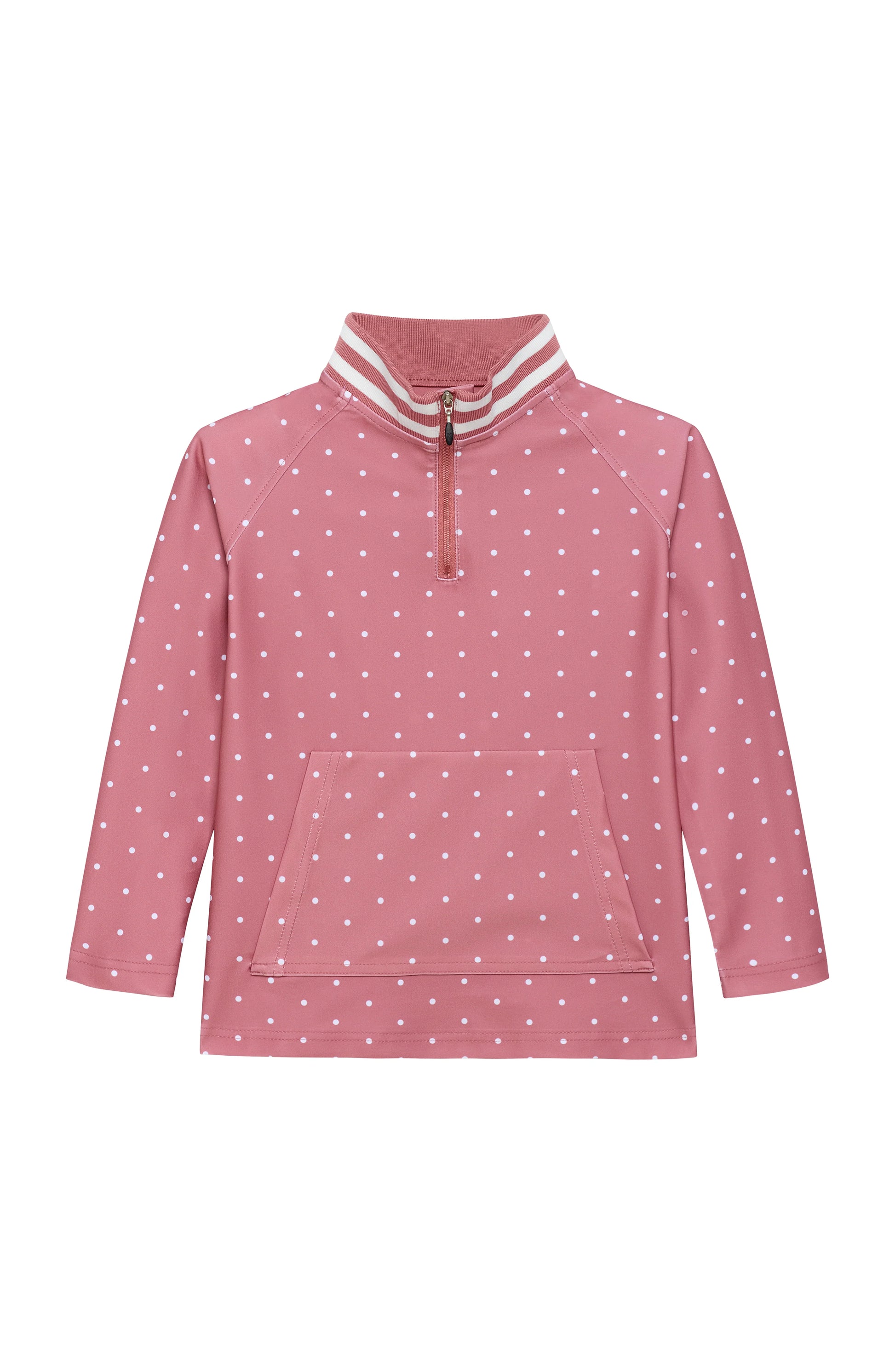 Girls Dusty Pink Polka Dot Retro Half-Zip