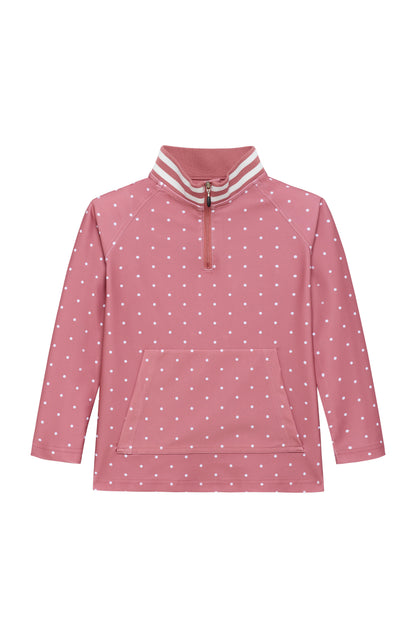 Girls Dusty Pink Polka Dot Retro Half-Zip