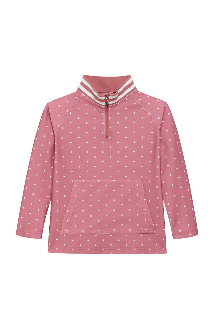Girls Dusty Pink Polka Dot Retro Half-Zip