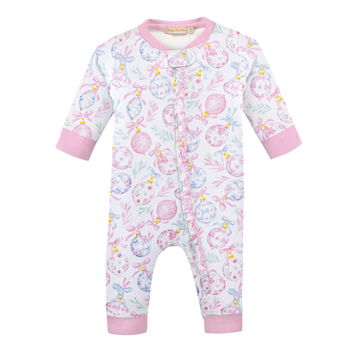 Little Christmas Charms Printed Zip Coverall w Ruffles