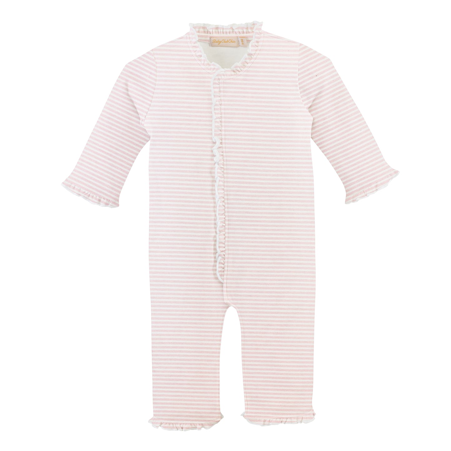 Ruffle Printed Coverall | Pink Stripes