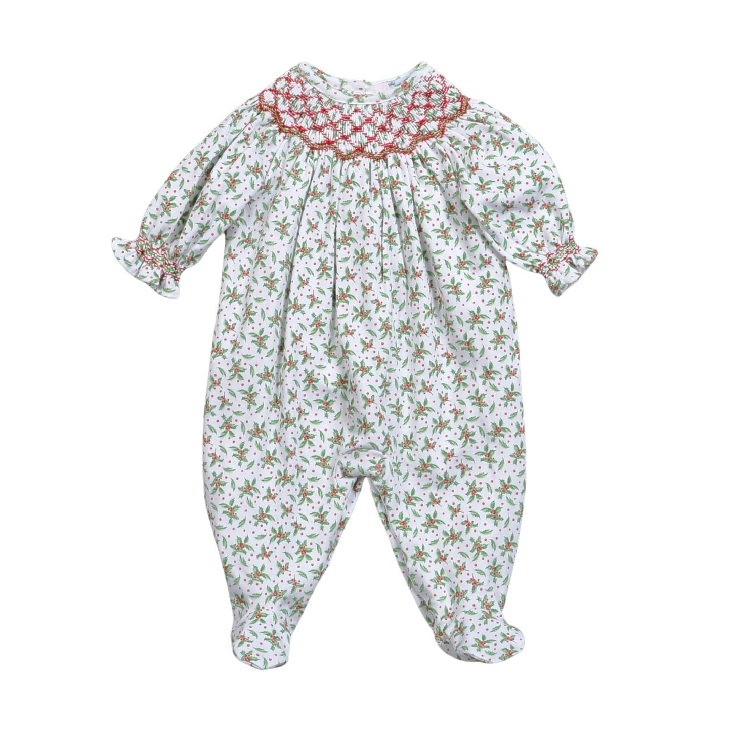 Christmas Garlands Pima Hand Smocked Bishop Footie