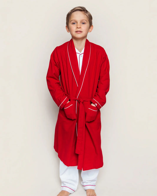 Kid's Flannel Robe in Red with White Piping