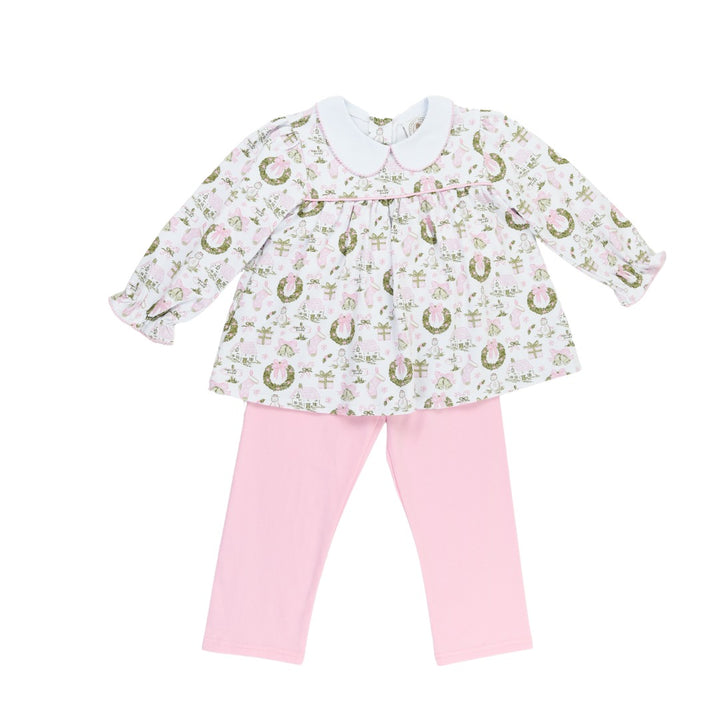 Christmas Toile and Stripe Girls Collins Classic Legging Set