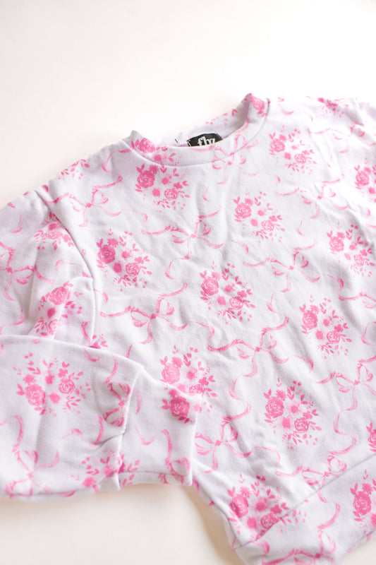 All Over Print Crewneck Sweatshirt | Pink Bow Toile
