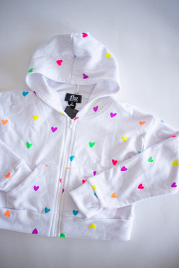 Neon Multi Heart Zip-Up Hoodie