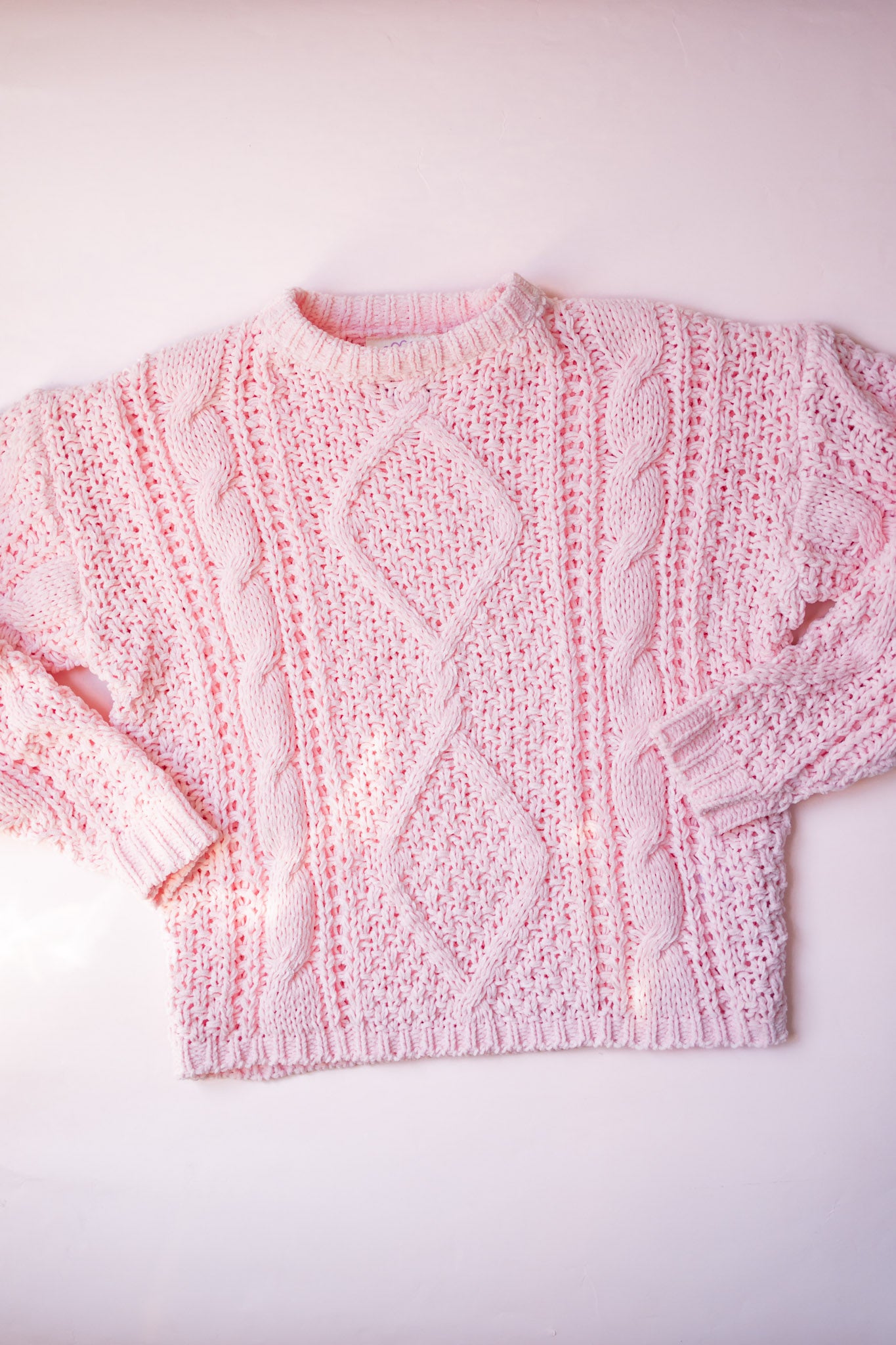 Cable Crew Neck Sweater | Bright Pink