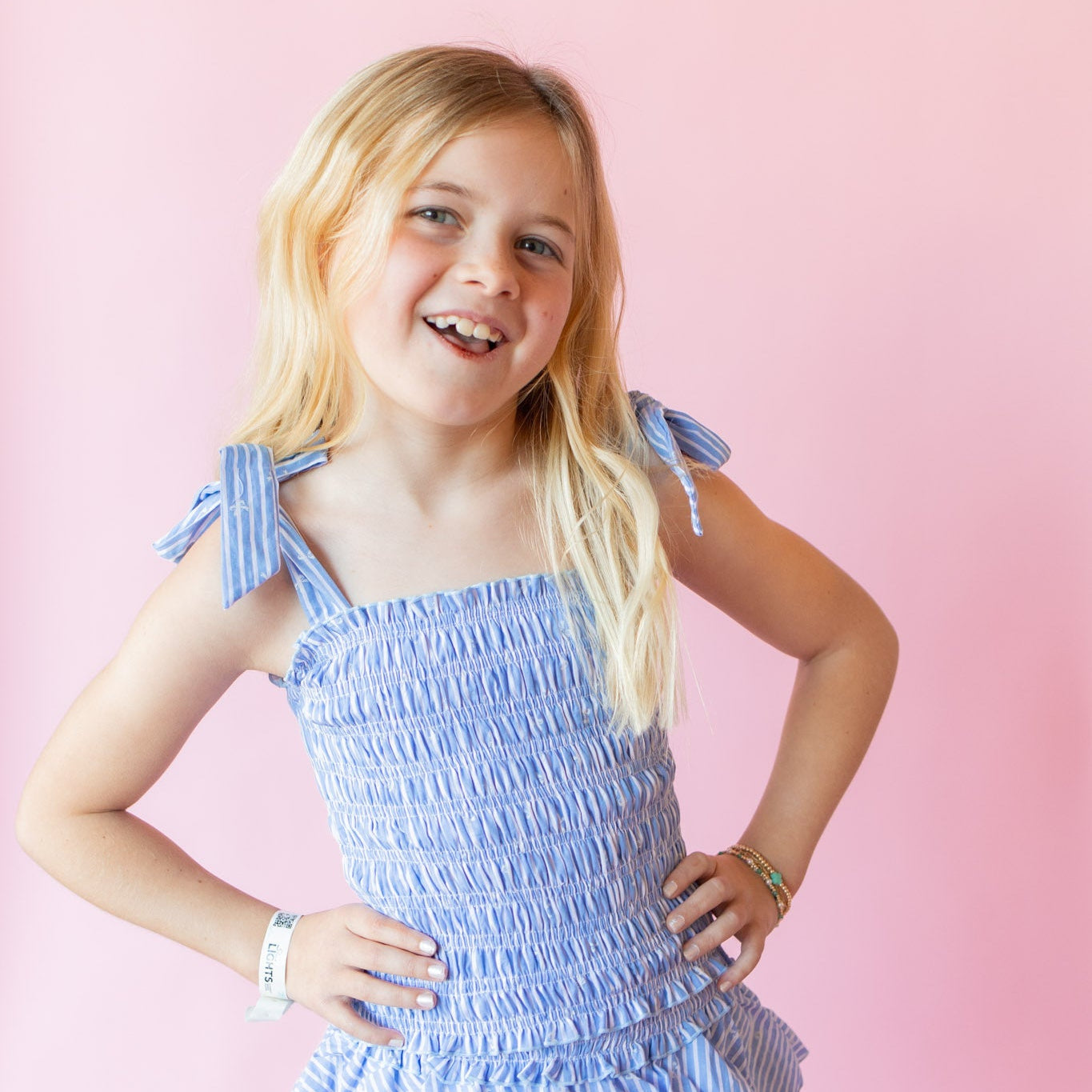 Bow Stripe Ruffle Skirt | Blue