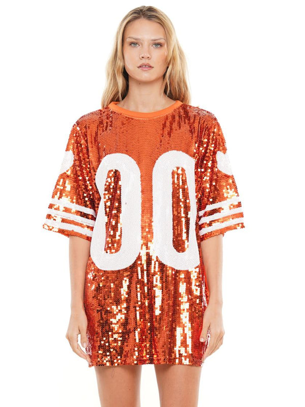 Gameday Sequin T-Shirt Dress | Orange