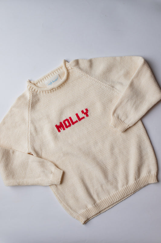 Name Sweater | Natural with Red