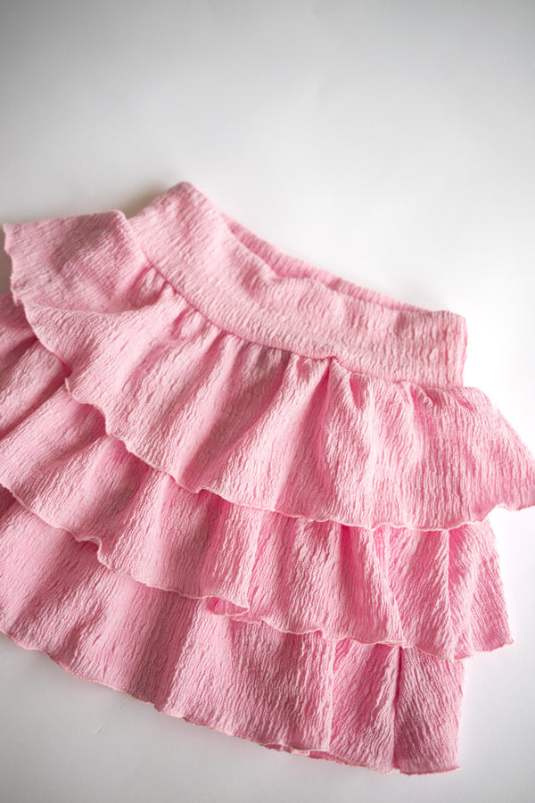 Crinkle Tiered Skirt | Pink