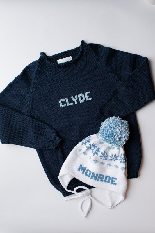 Name Sweater | Navy with Light Blue