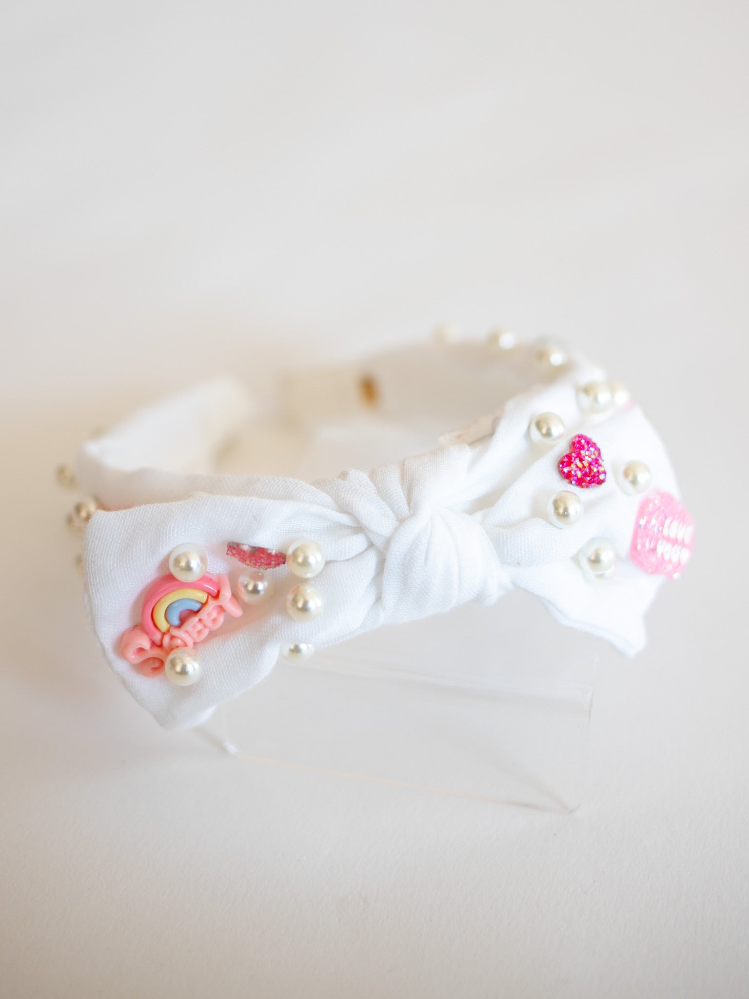 Charm+ Pearl Bow Knot Headband | White + Pink