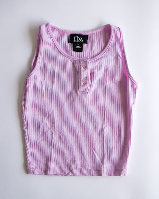 Ribbed Pink Henley Tank