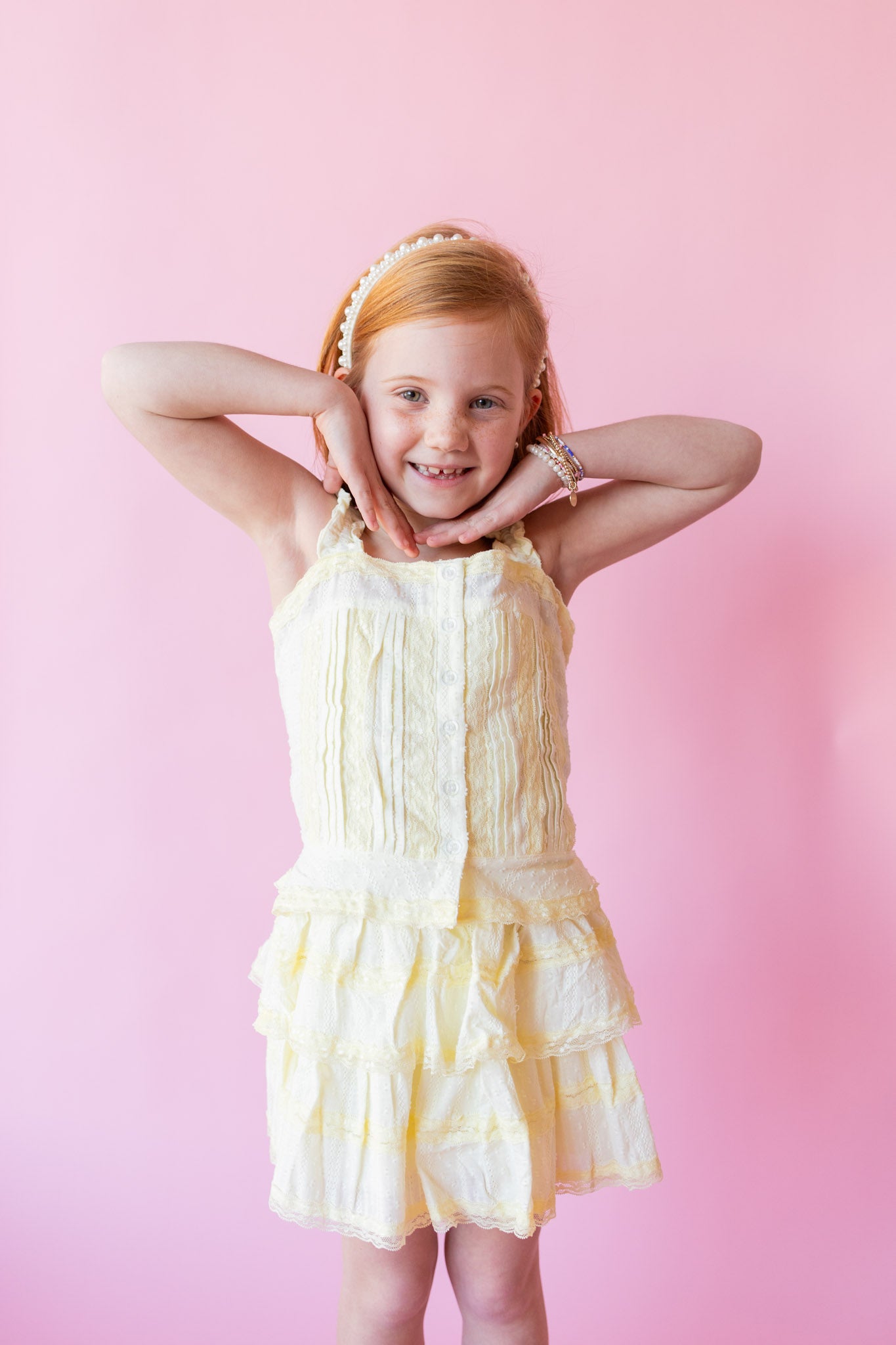 Lace Stripe Button Front Top | Light Yellow