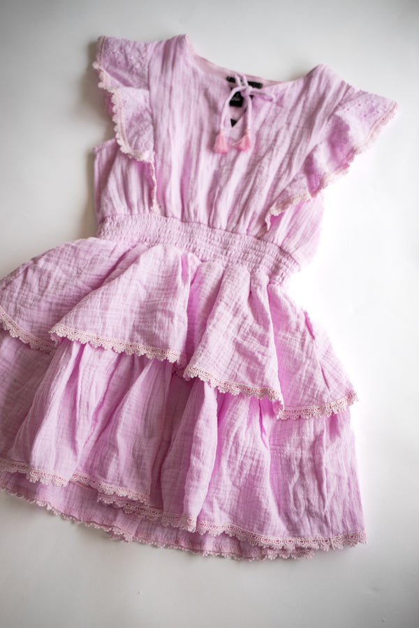 Pink Eyelet Flutter Sleeve Dress