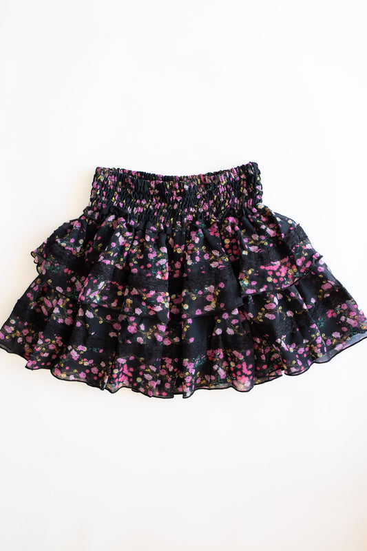 Tiered Skirt | Black Pink Floral