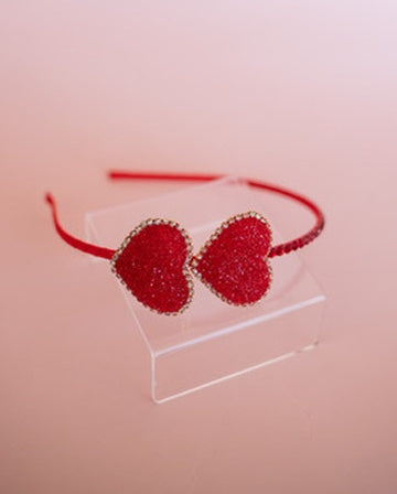 Crystalized Double Heart Thin Headband | Red