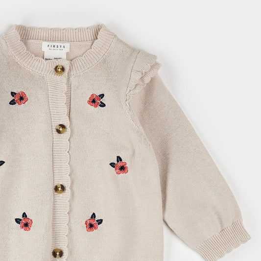 Poppy Embroidered Knit Playsuit | Beige