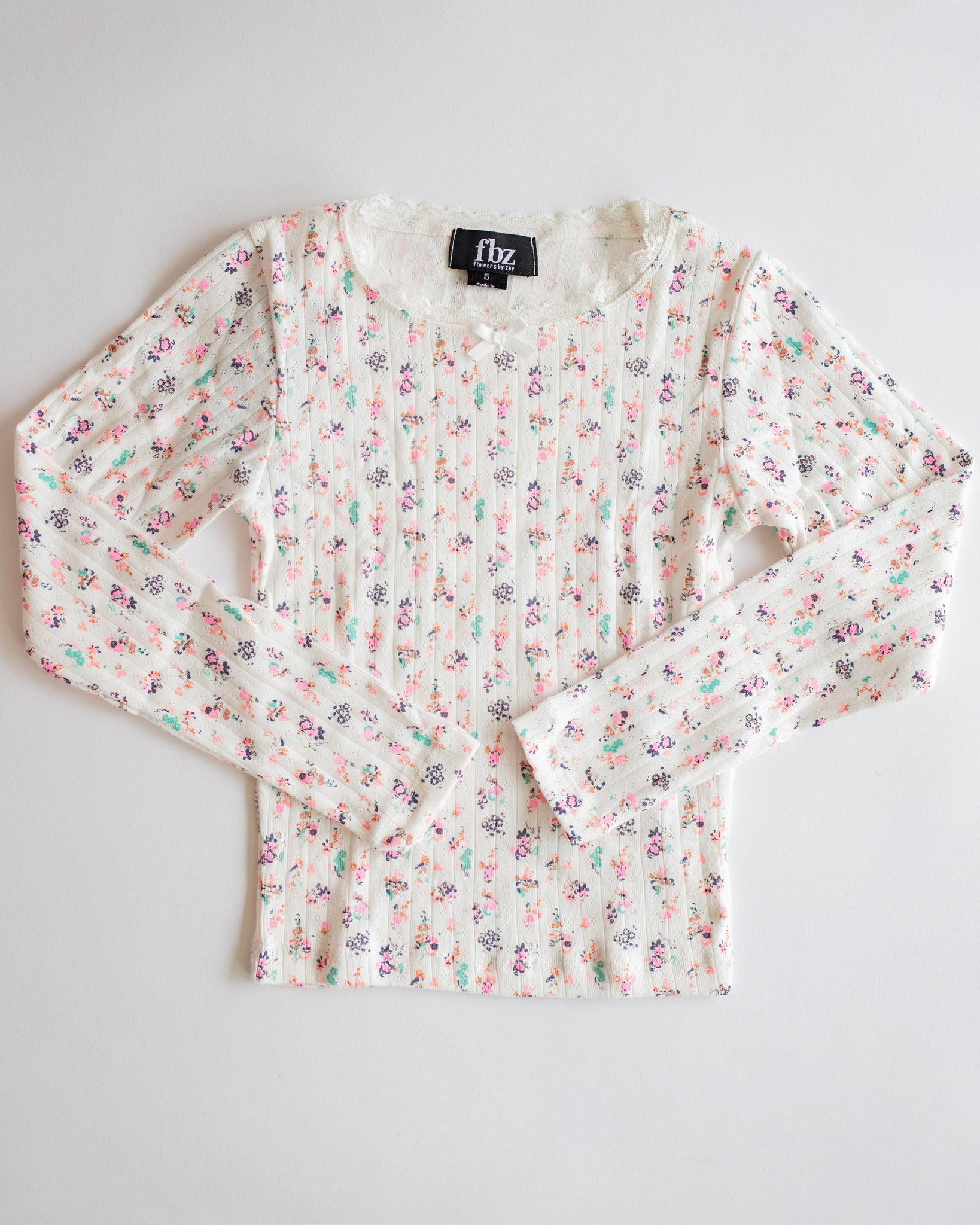 Pointelle Long Sleeve | Off White Multi Flower