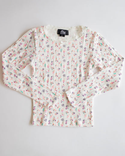 Pointelle Long Sleeve | Off White Multi Flower