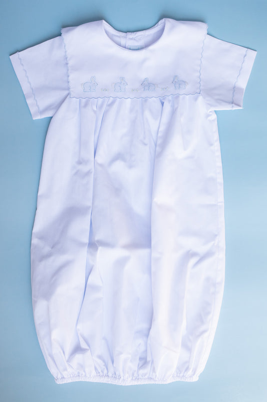 Bunny Square Collar Gathered Day Gown | White/Blue