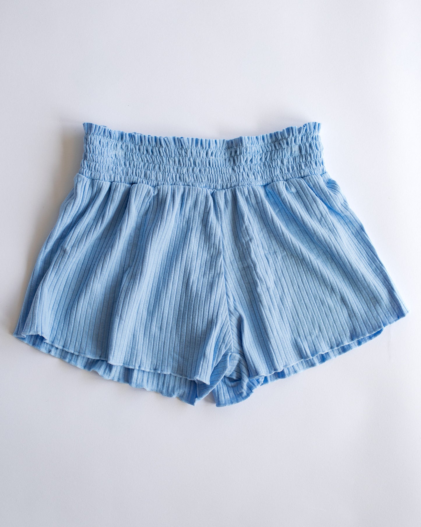 Ribbed Blue Smocked Short