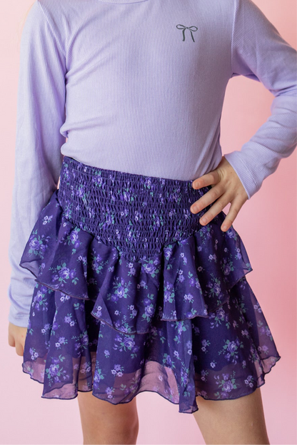 Chiffon Tiered Skirt | Purple Floral
